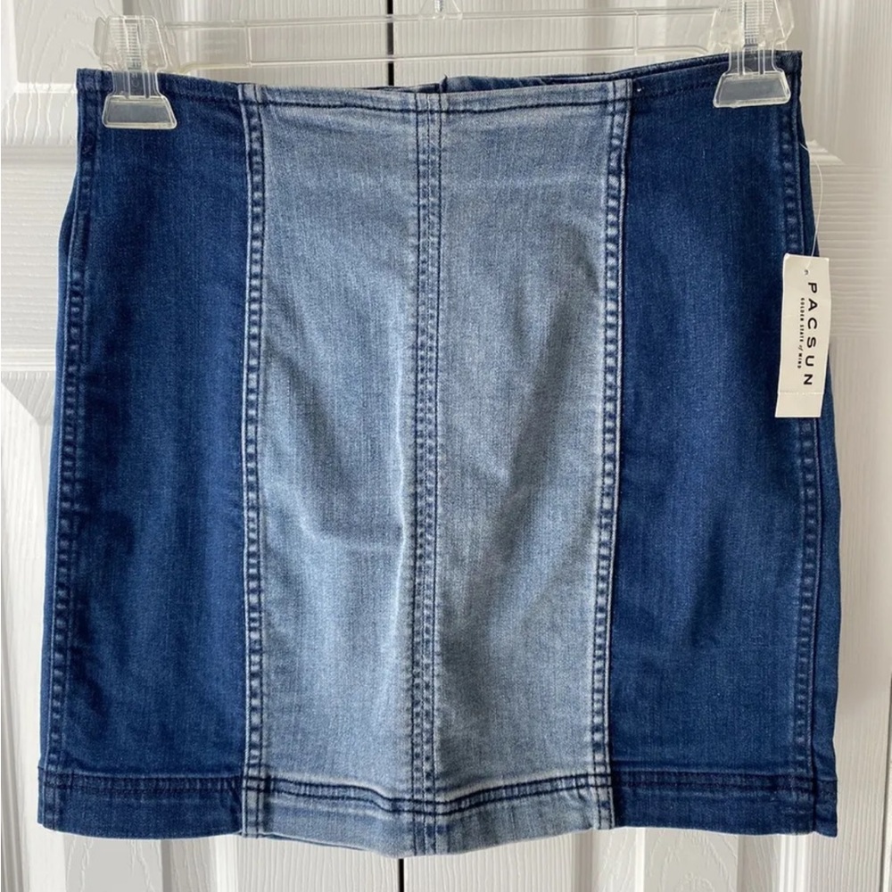Pac Sun NWT Size 27 Stretch Denim Color Block Mini Skirt Y2K Inspired